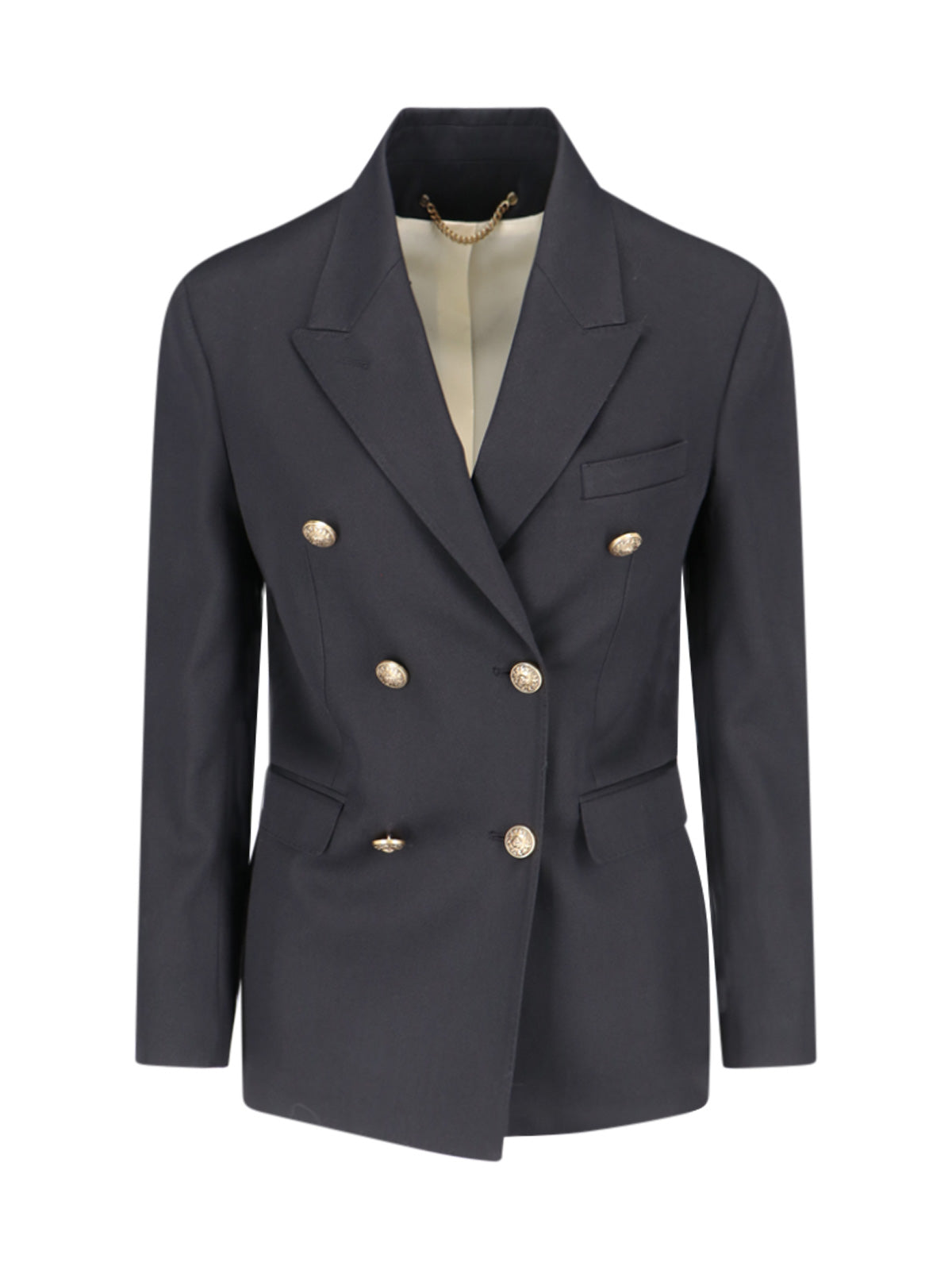 Double-Breasted Blazer, In Black Virgin Wool Gabardine