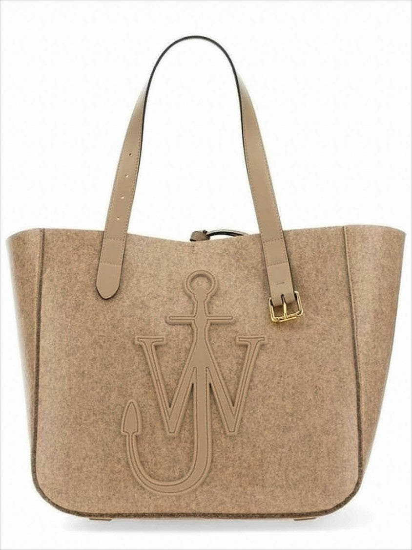 Structured Shoulder Bag With Embossed Anchor And Leather Straps