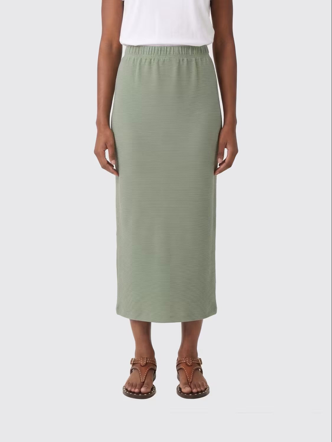 Midi-Length Skirt with Straight Silhouette and Elastic Waistband