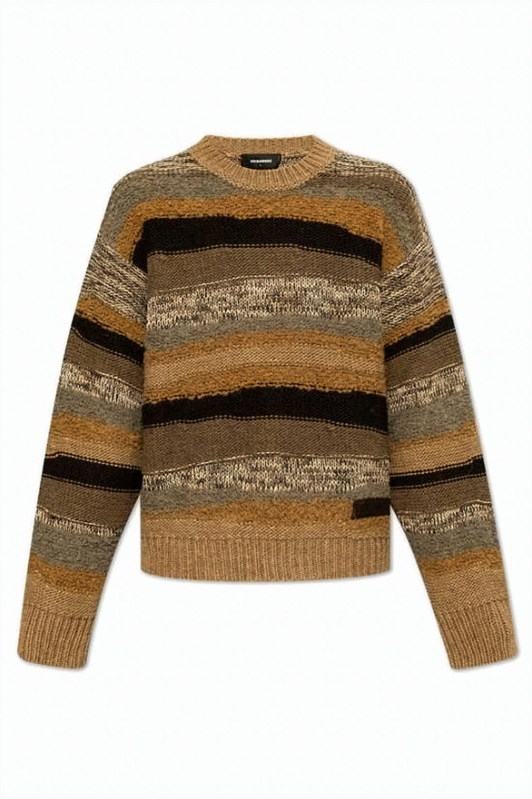 Textured Knit Sweater with Striped Design