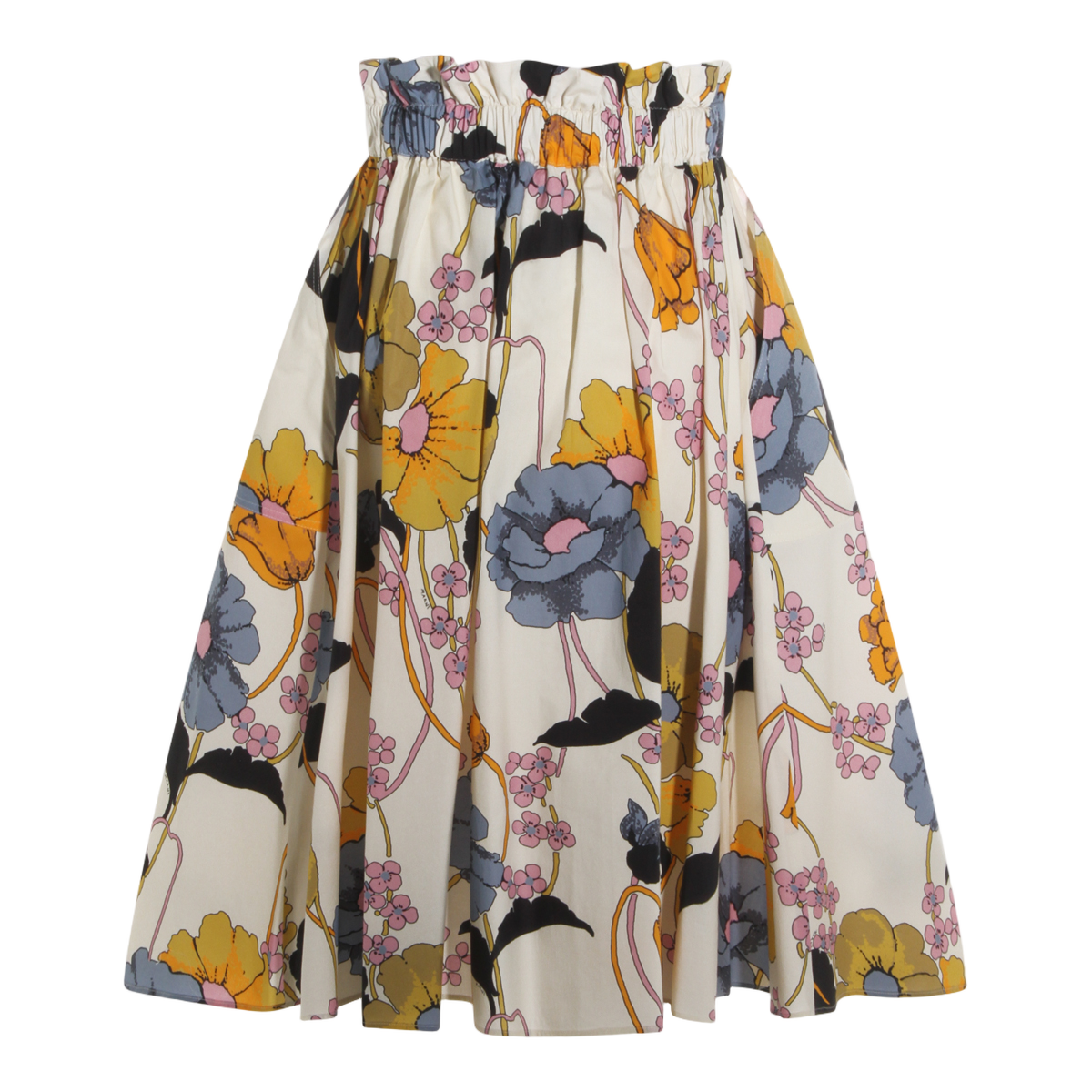 Knee-Length Floral Print Skirt with Gathered Waistband