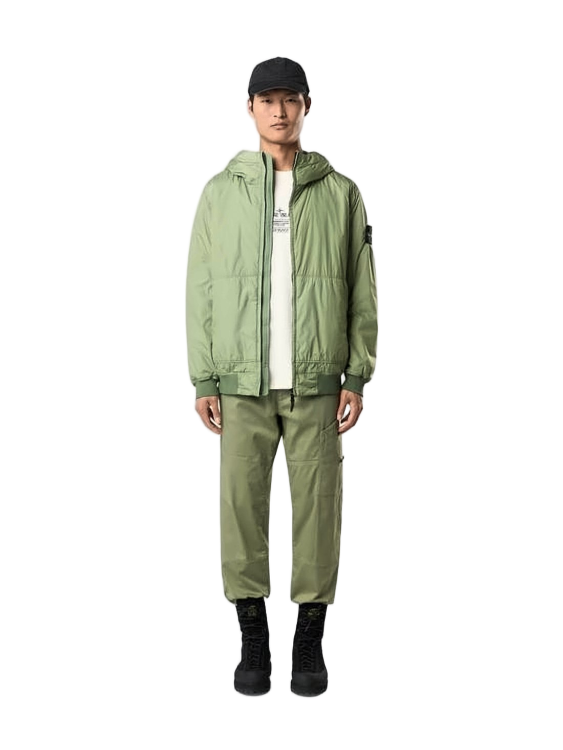 Hooded Lightweight Green Jacket with Distinctive Patch