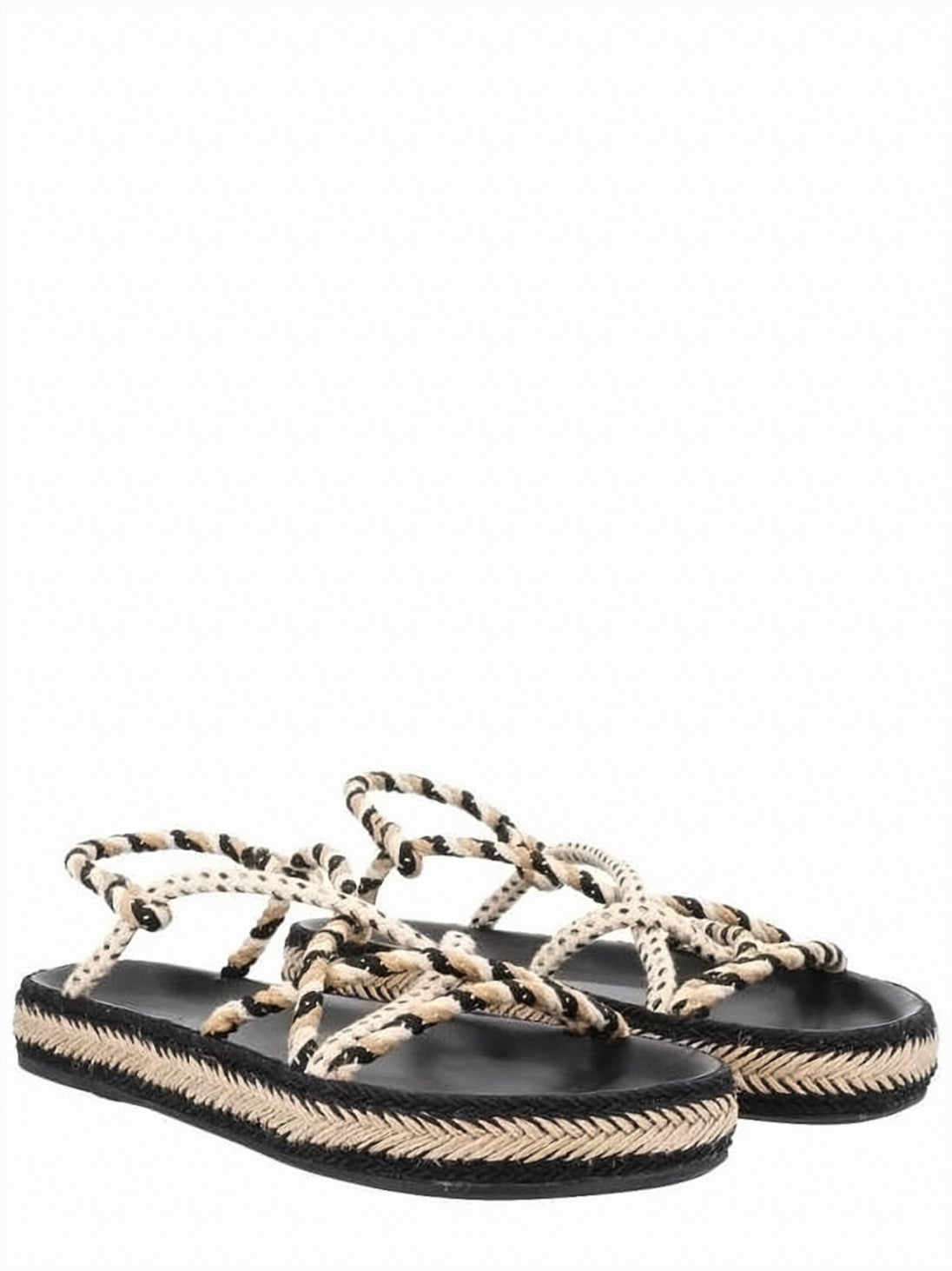 Flat Sandal with Braided Trim and Intertwined Rope Straps