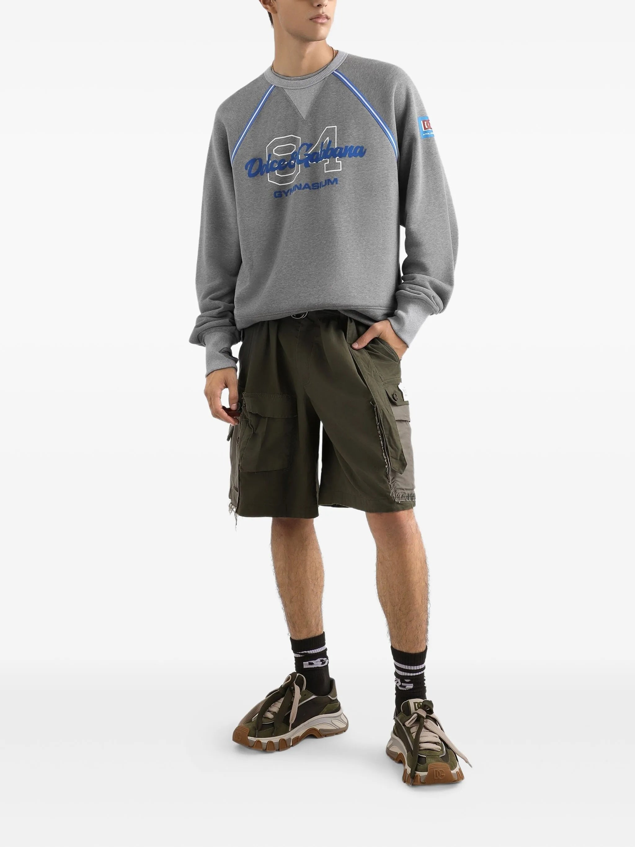 Grey Relaxed-Fit Blue Piping Logo Sweatshirt