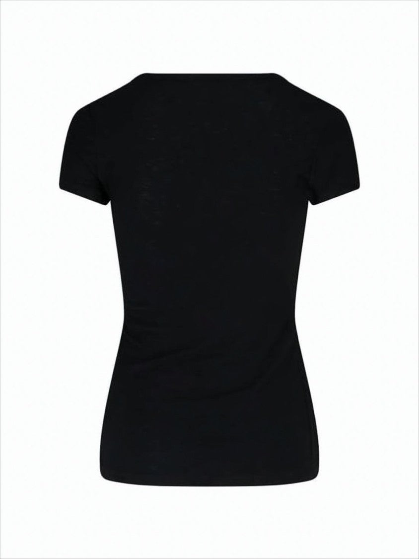 Fitted Short-Sleeve Top with Deep V-Neckline