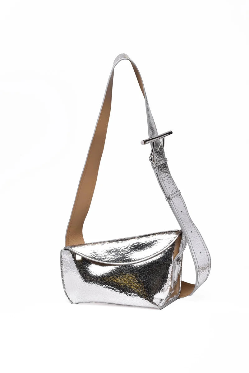 T-Bar Sling Shoulder Bag - Silver