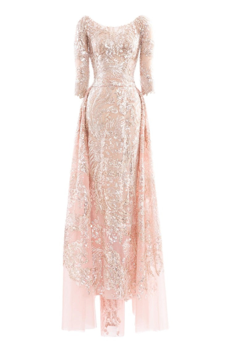 Embroidered Long Dress With Overskirt