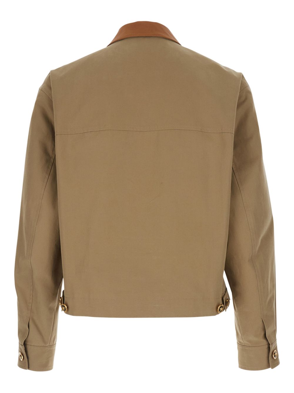 Cropped Beige Jacket With Brown Collar