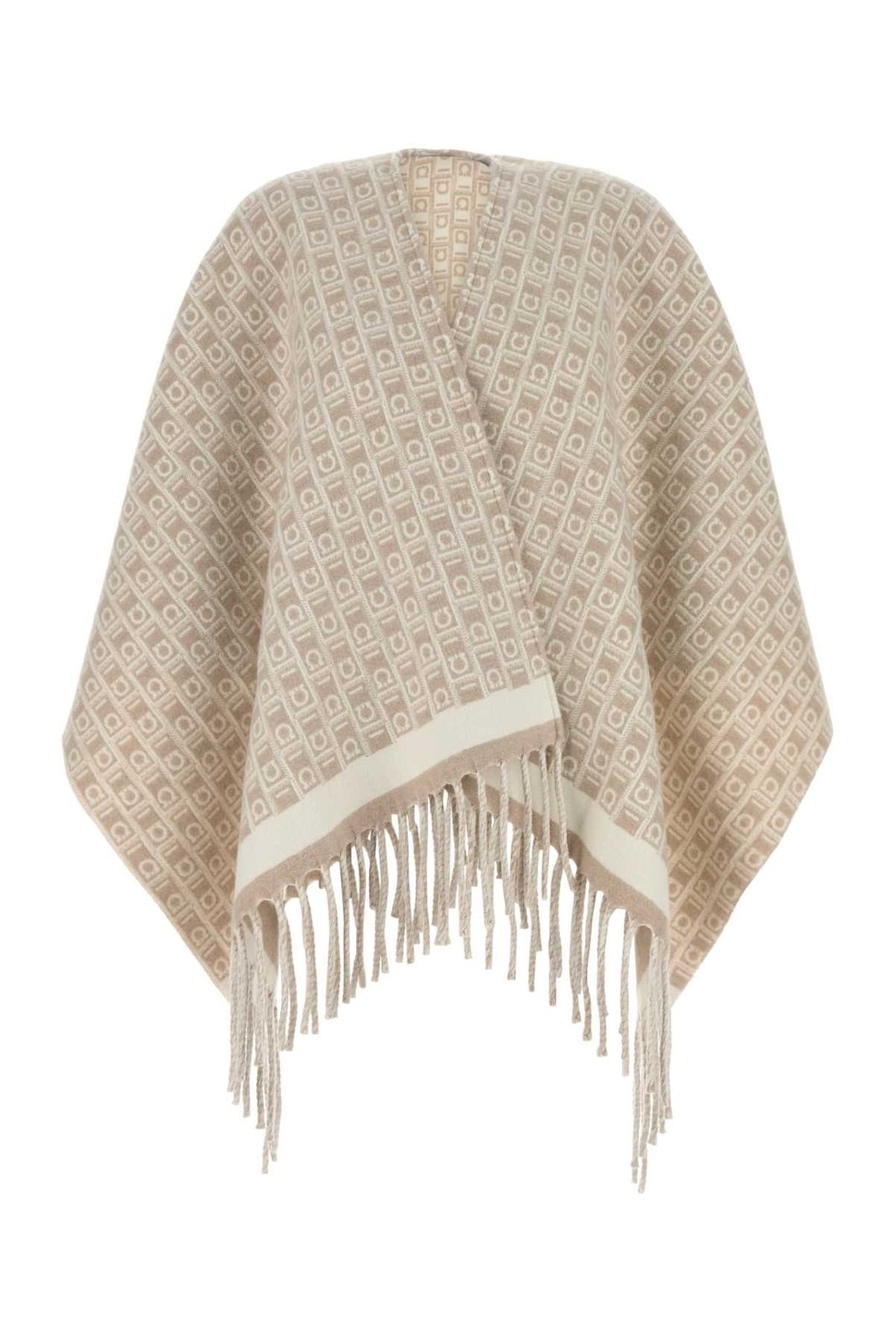 Draped Wool Cape with Fringed Edges