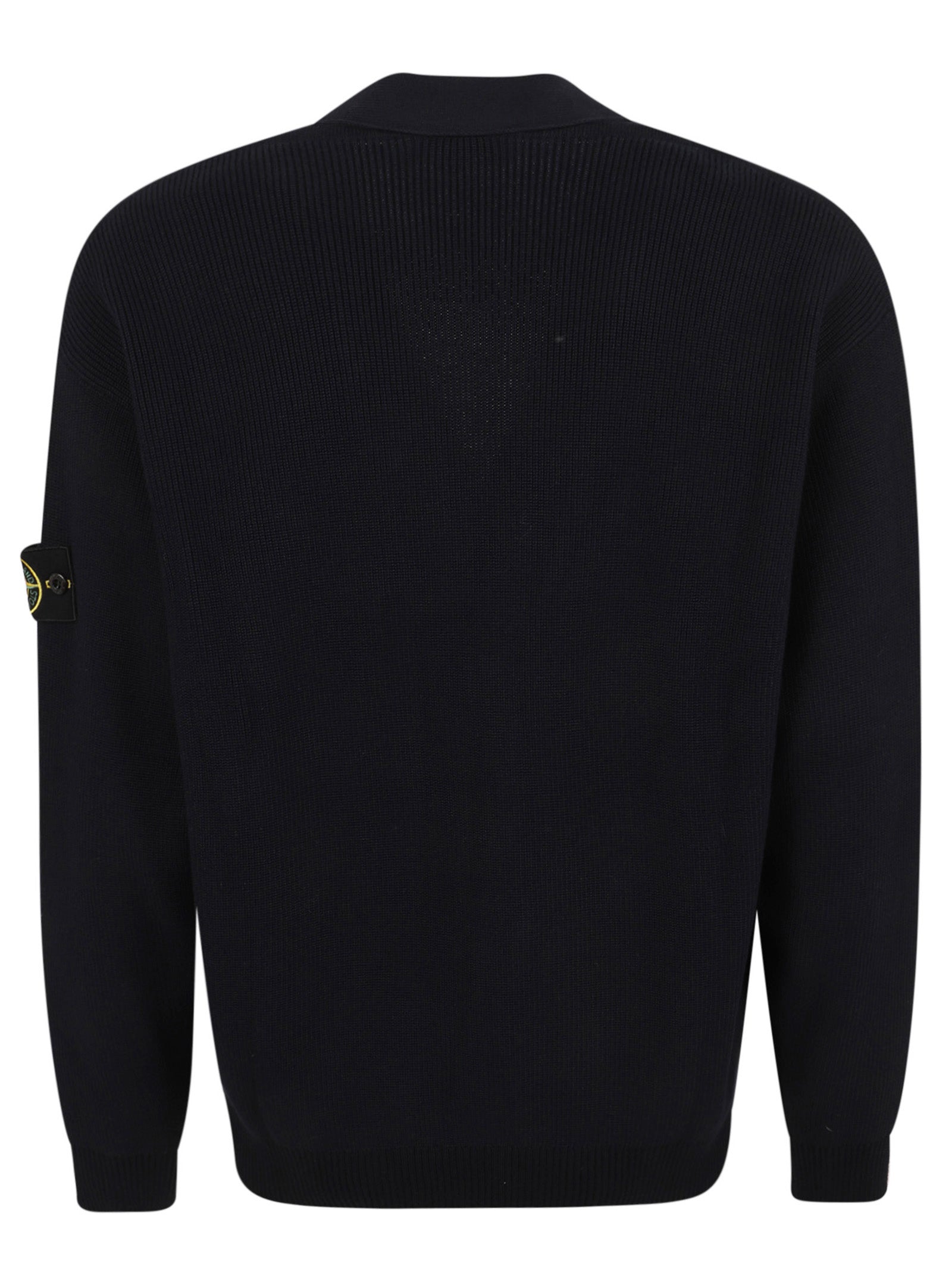Ribbed V-Neck Button-Down Cardigan With Compass Logo
