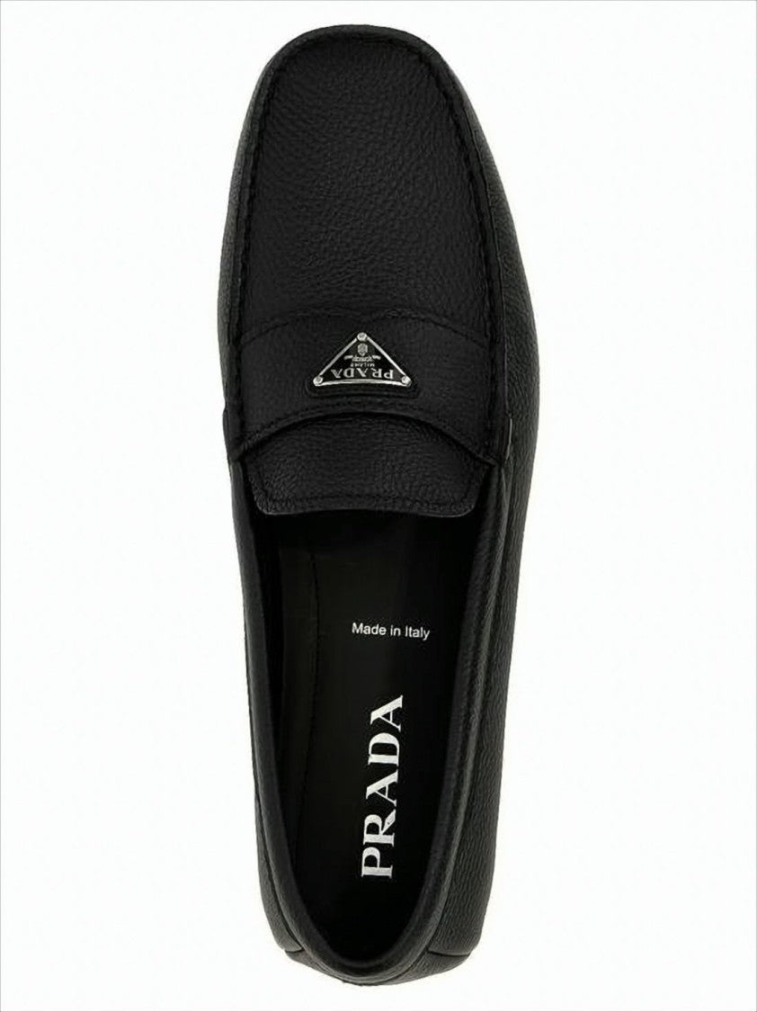 Textured Black Leather Loafers