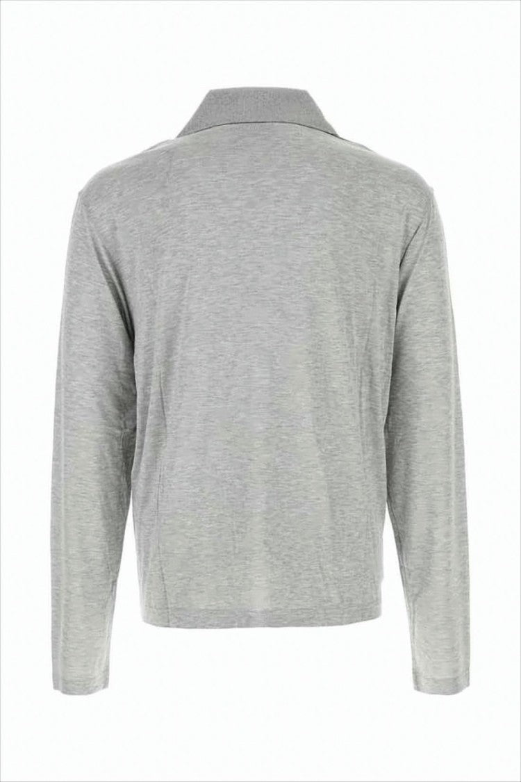 Heathered Grey Long-Sleeve Polo Shirt with Classic Collar