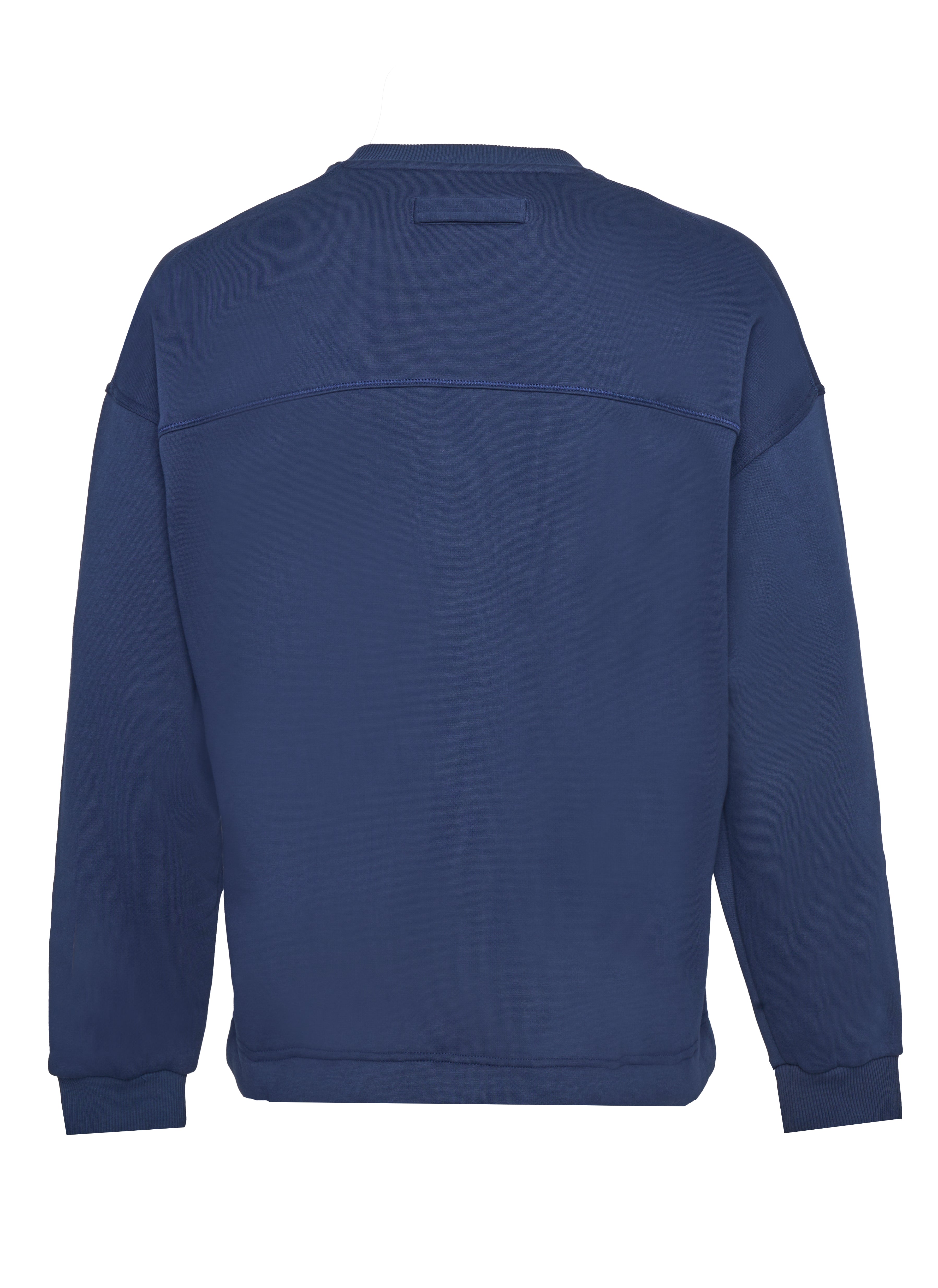 Smooth-Finish Deep Blue Sweatshirt With Ribbed Neckline