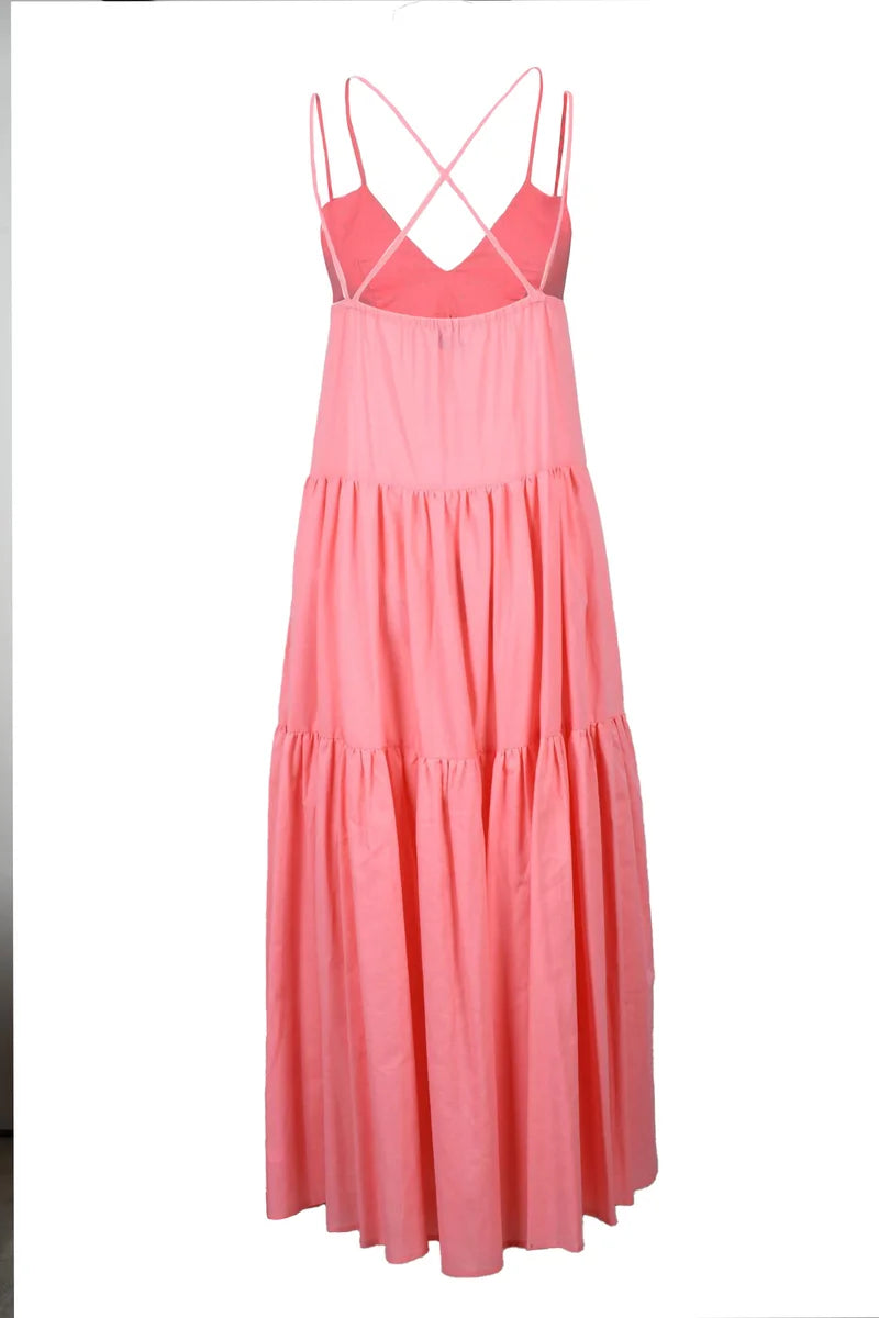 Gauzed Long Dress - Pink
