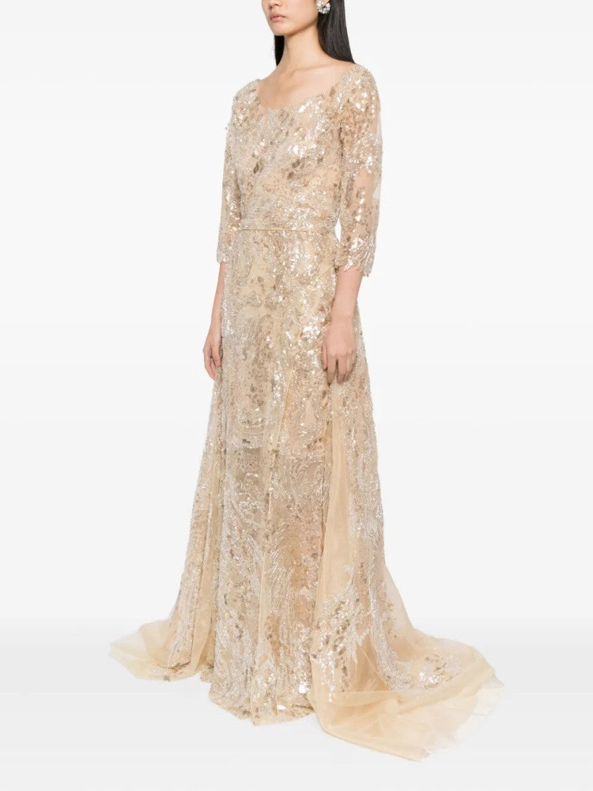 Embroidered Long Dress With Overskirt