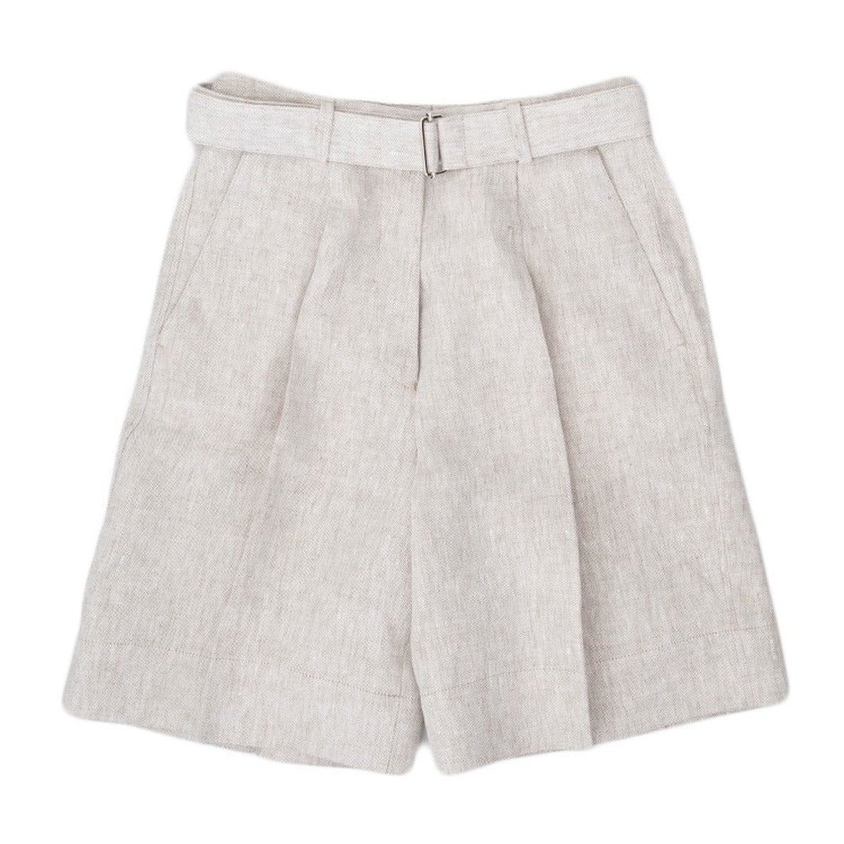 High-Waisted Beige Shorts With Permanent Pleat