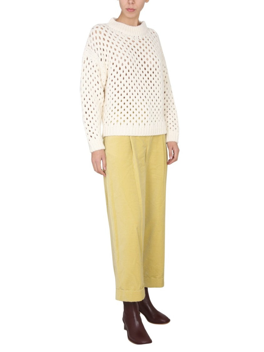 Cross-Neck Knit Sweater With Ribbed Details