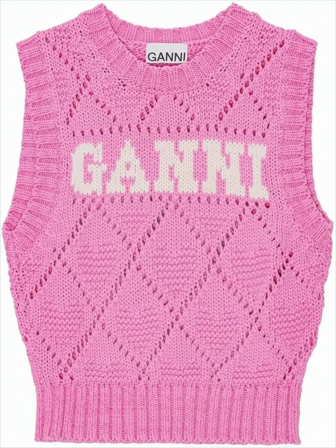 Sleeveless Knitted Sweater Vest with Diamond Pattern and Logo