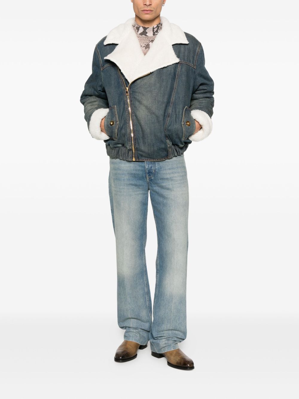 Denim Jacket with Shearling Collar