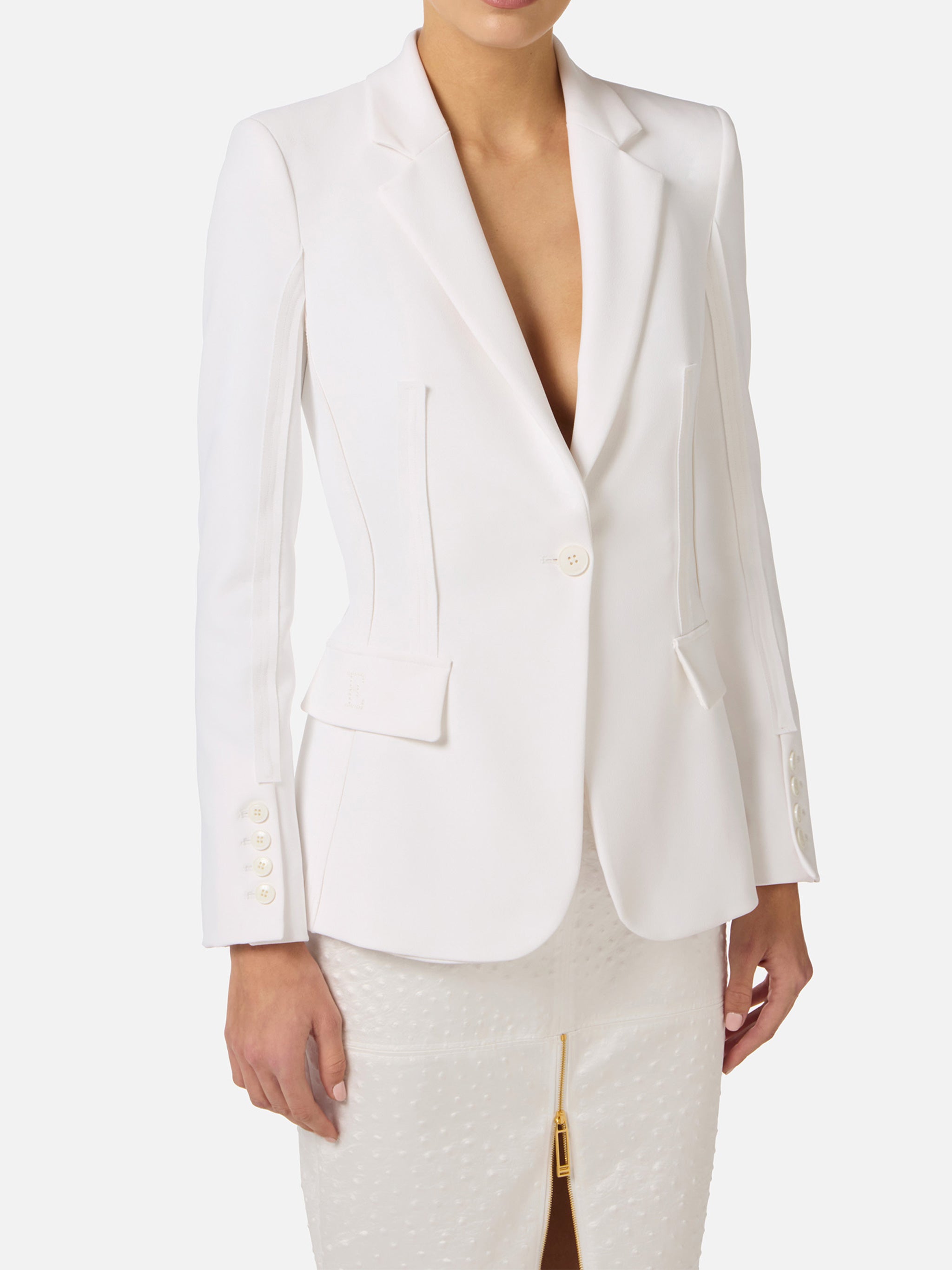 Tailored White Notch Lapel Fitted Blazer