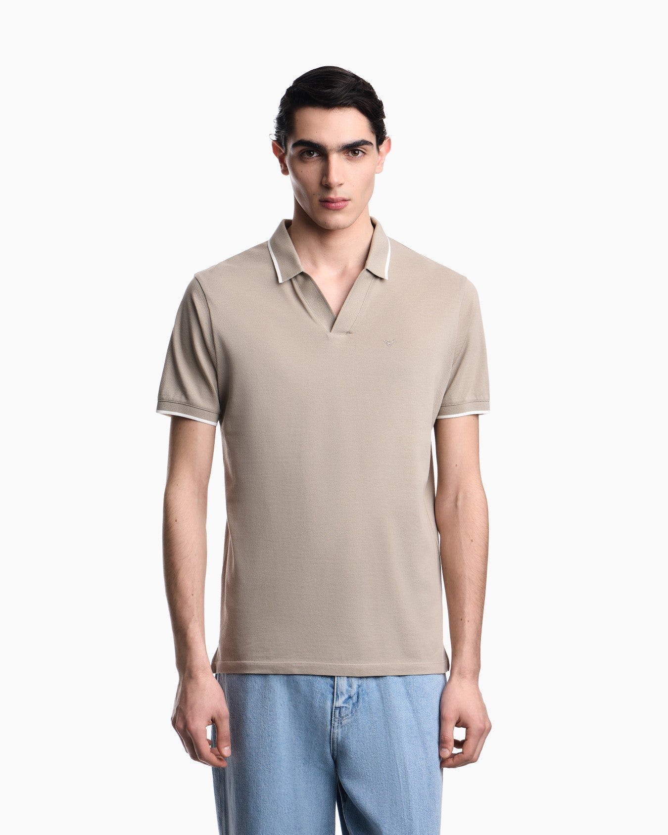 V Neck Pique Polo Collar Shirt