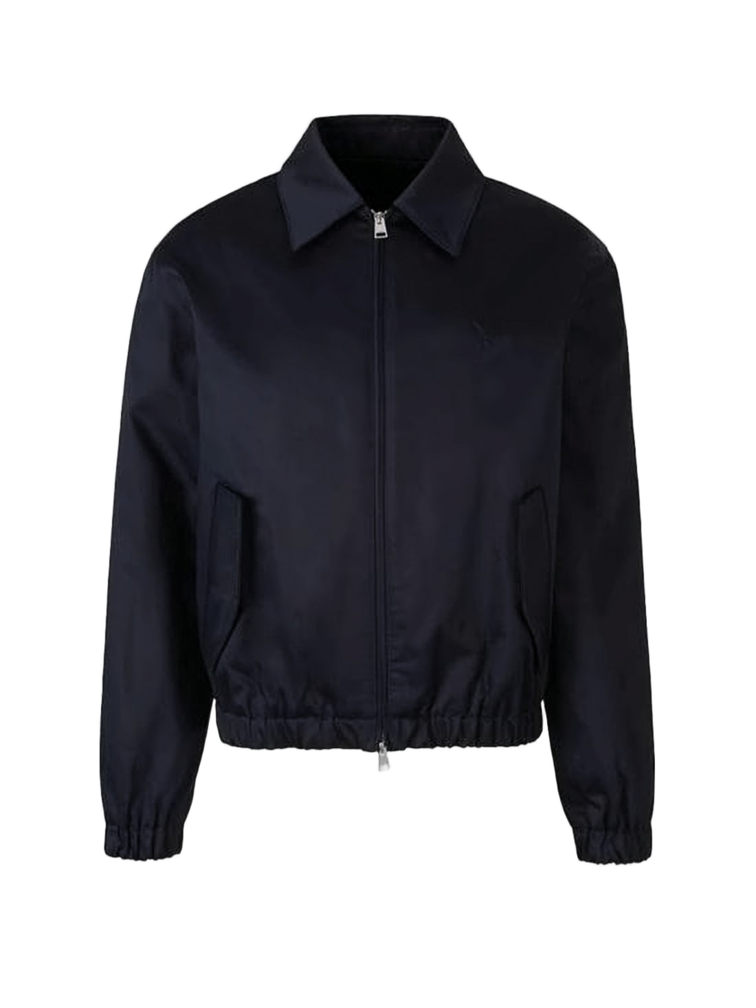 Cropped Black Bomber Jacket with Classic Collar