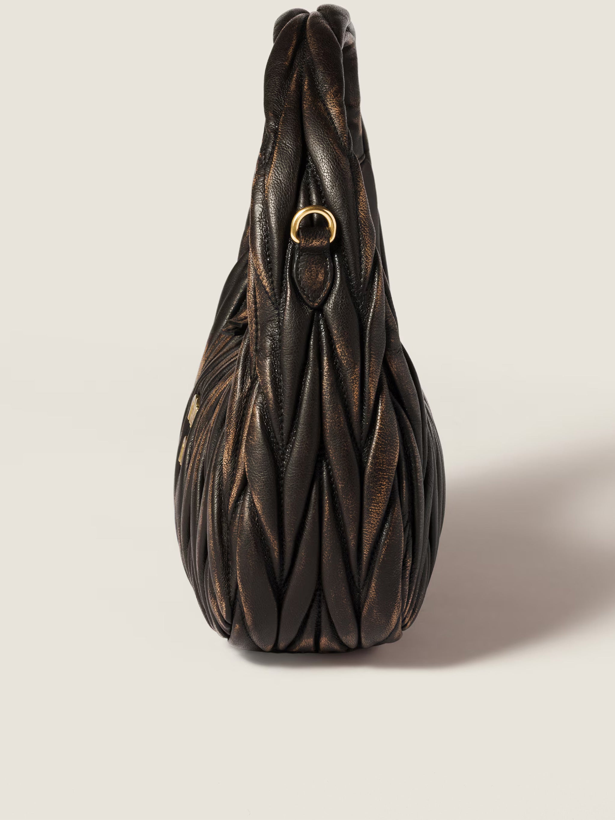 Black Hobo Wander Ruched Leather Handbag