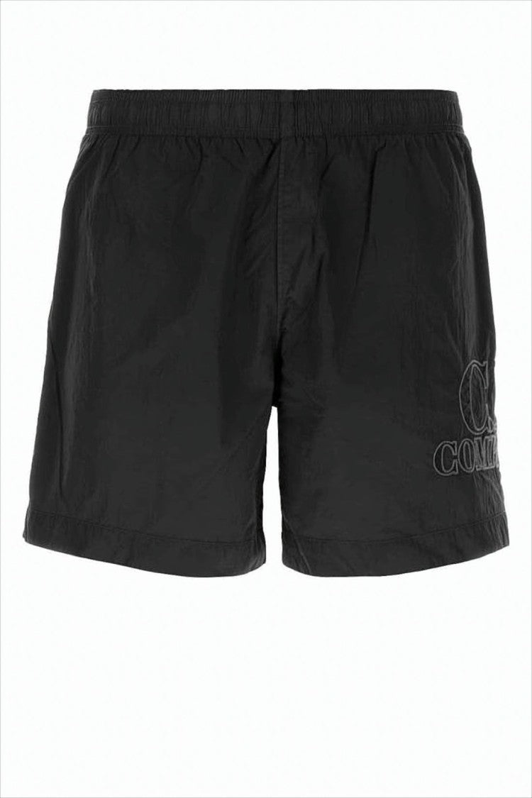 Minimalist Black Swim Shorts With Elastic Waist And Ventilated Pocket