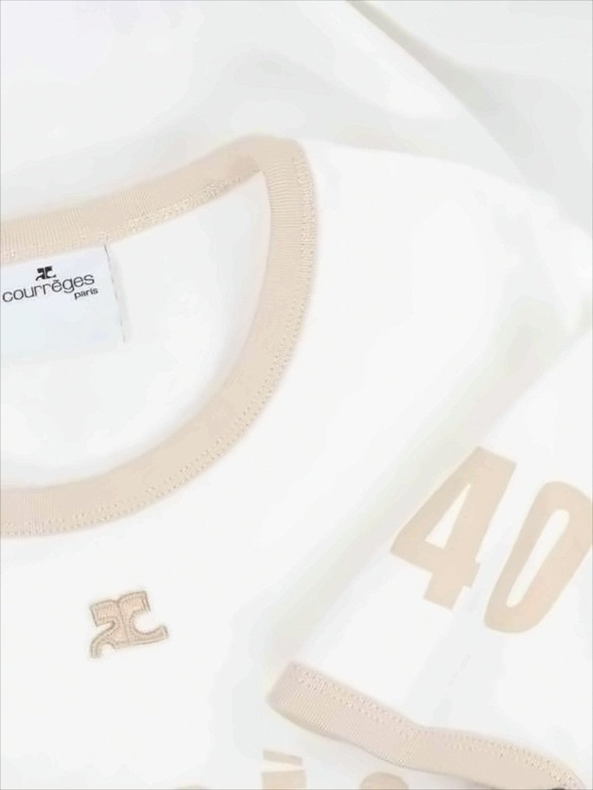 Cropped White T-Shirt With Beige Logo And Trim