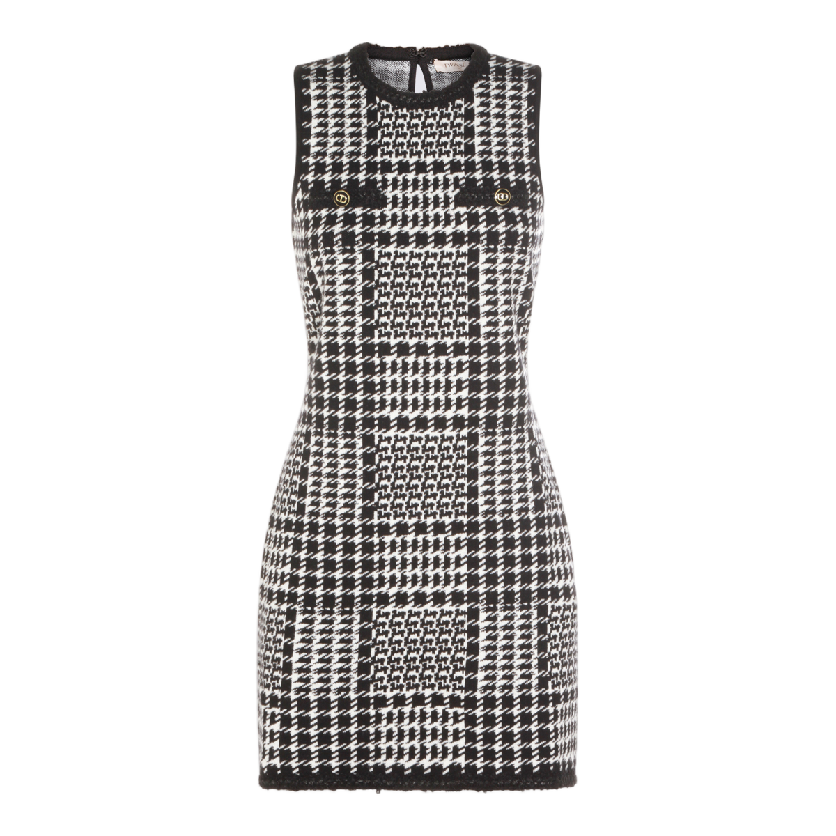 Fitted Houndstooth Mini Dress with Fringe