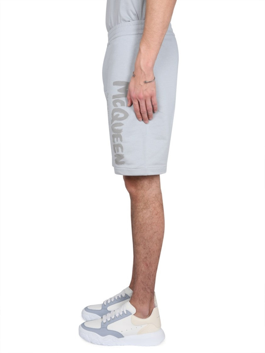 Bermuda Shorts With Graffiti Logo Print