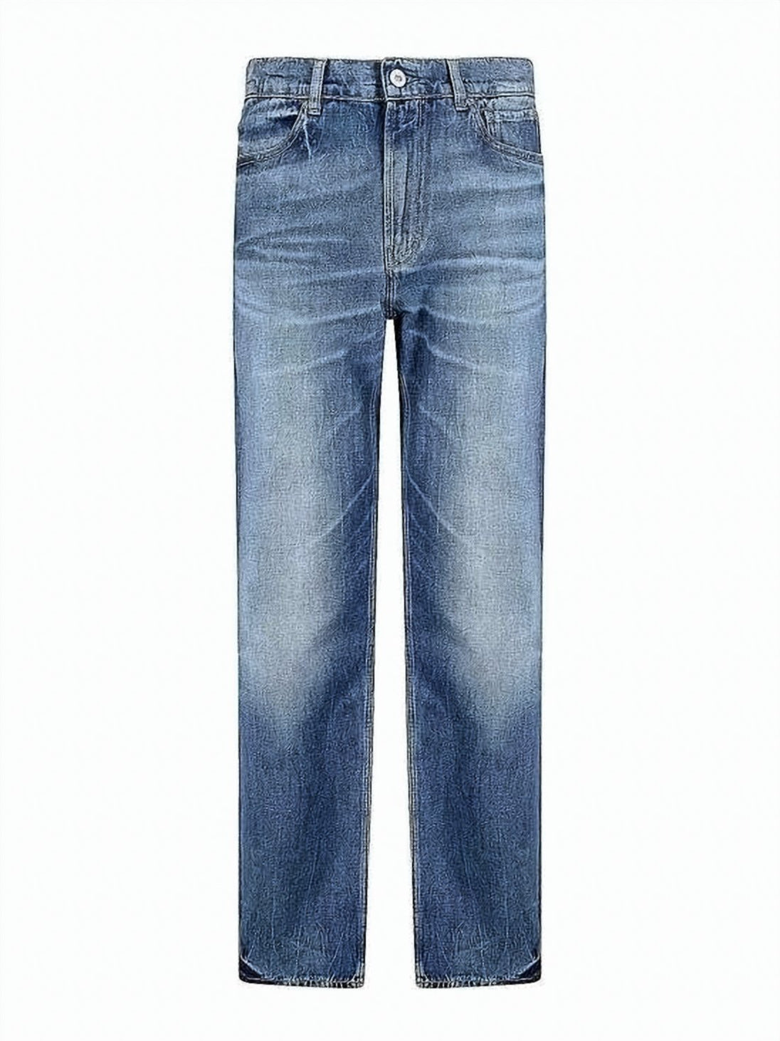 Blue Straight-Leg Medium Wash Faded Jeans