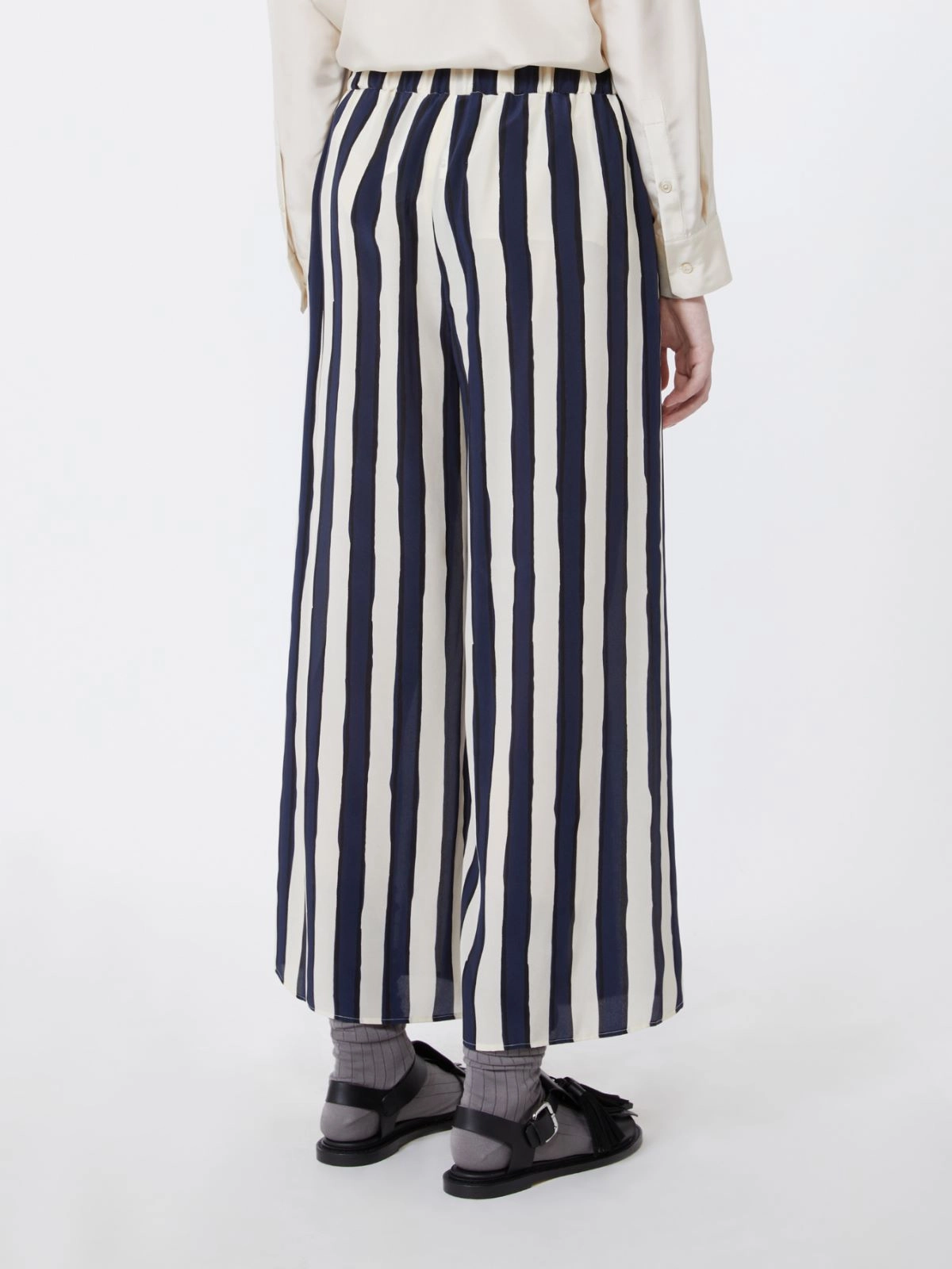 Wide-Leg Pants with Vertical Stripes and Elastic Waistband