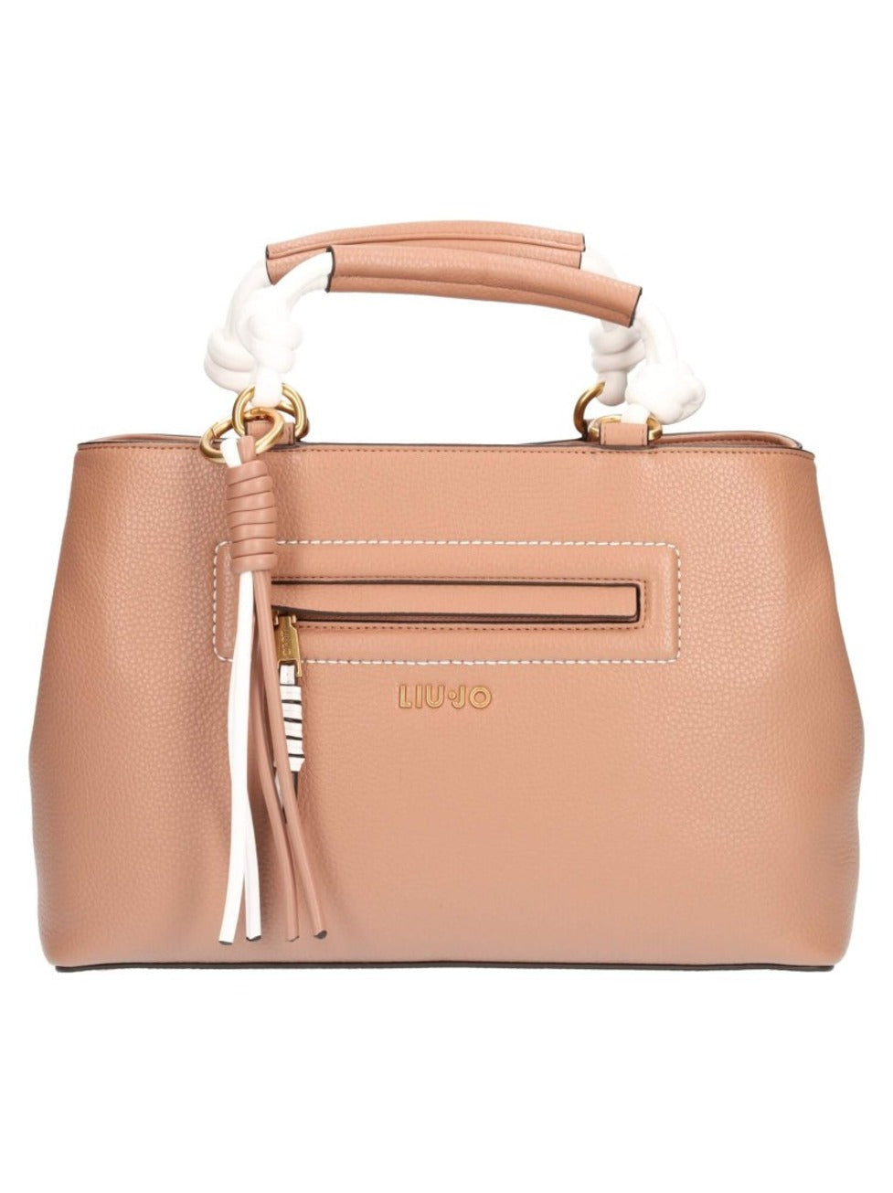 Beige Handbag In Brown Textured Eco-Leather