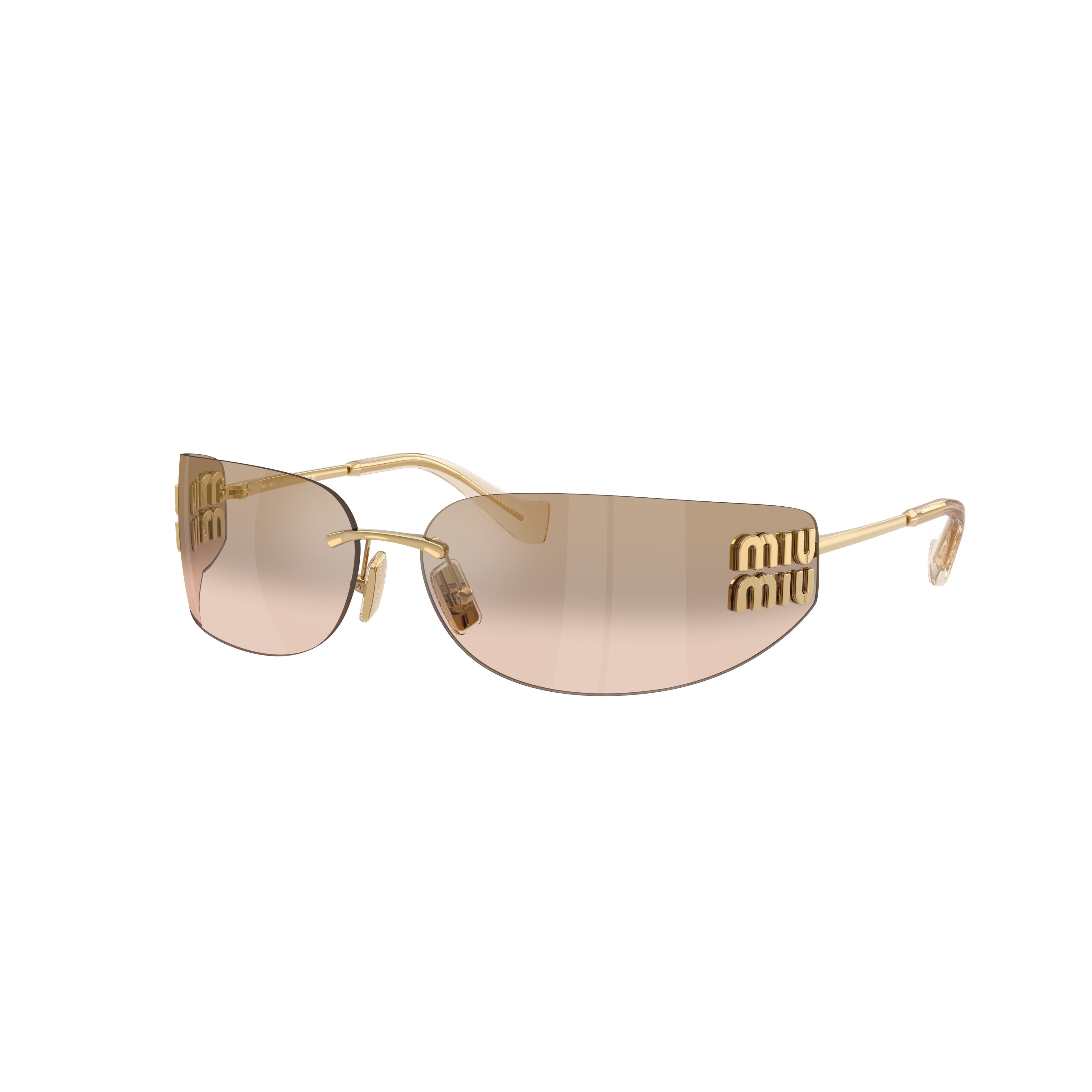 Rimless Sunglasses With Gradient Brown Lenses And Gold Logo