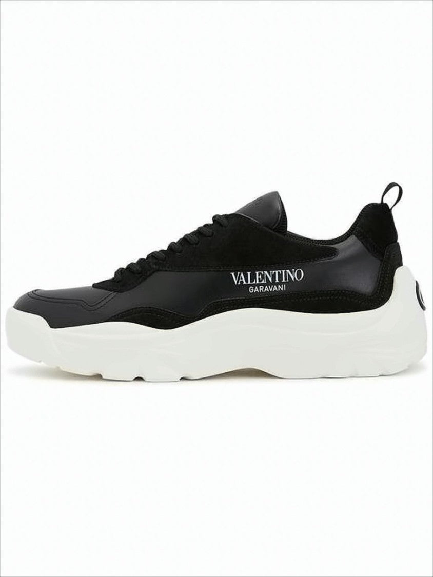 Black Leather and Suede Sneakers with Logo Detail