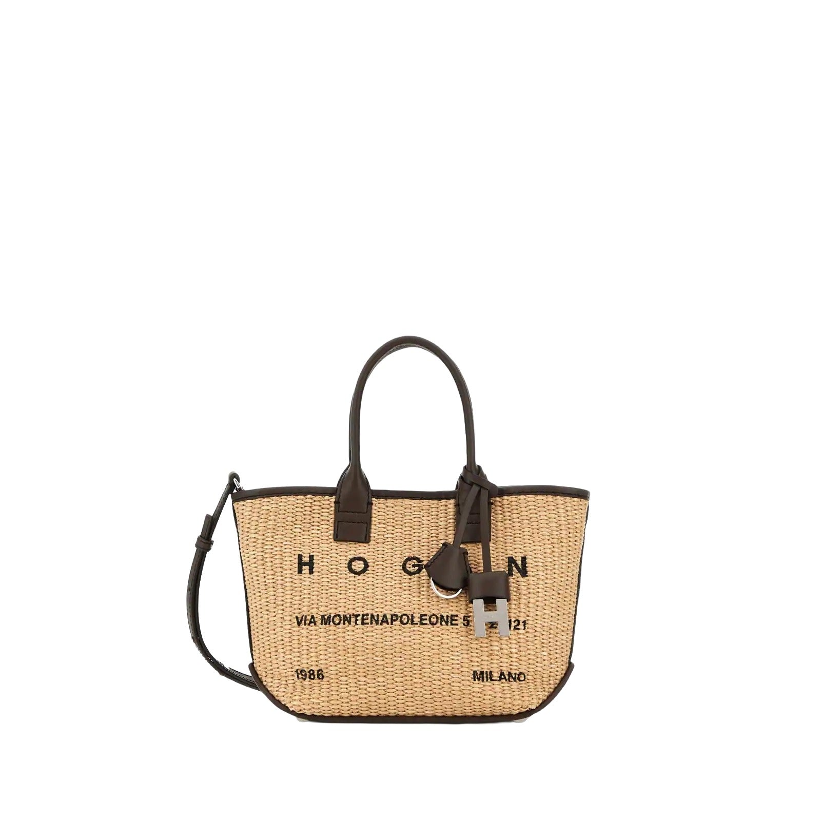 Beige Address Shopping Mini Raffia Shopping Bag