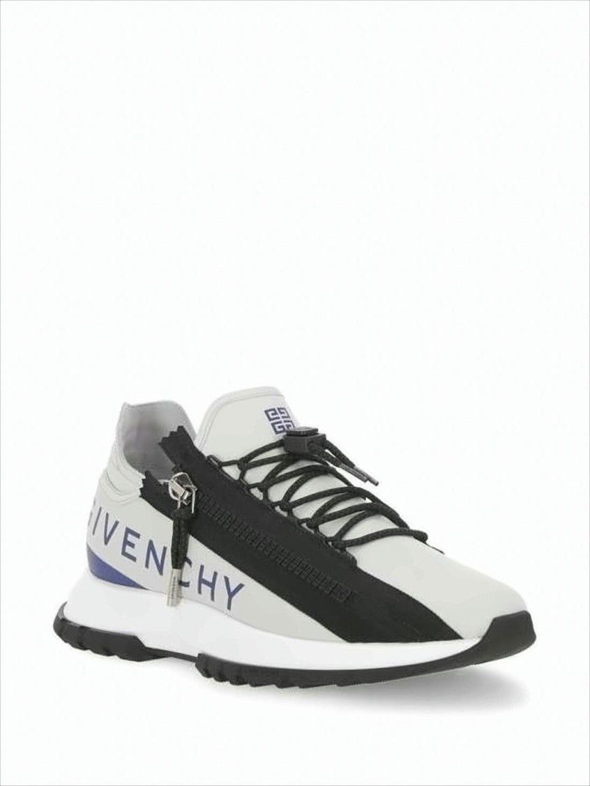 Smooth Leather Sneakers with Zipper Detail and Accent Stripe