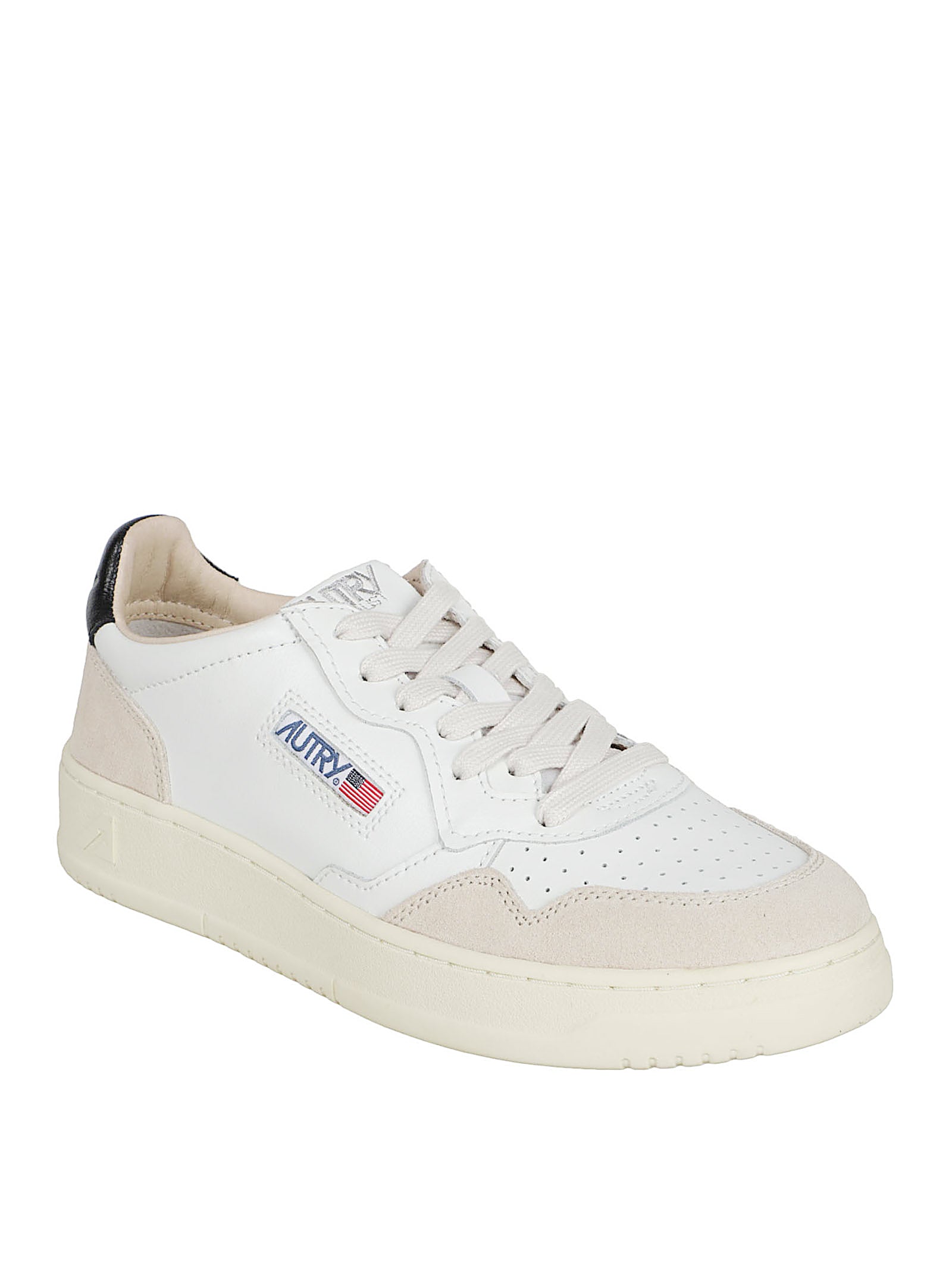 Medalist Low Sneakers in White Leather with Beige Suede Accents