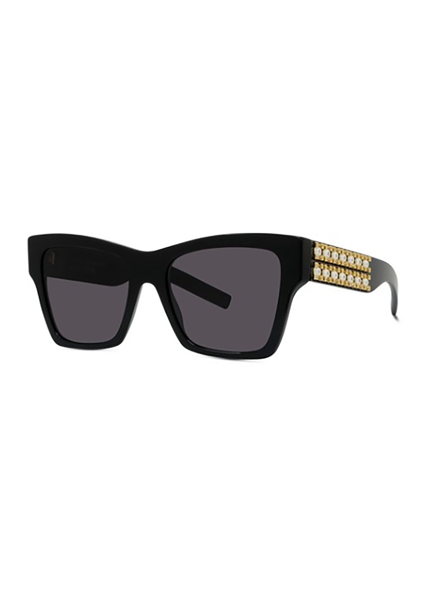 Angular Black Acetate Sunglasses with Embellished Temples