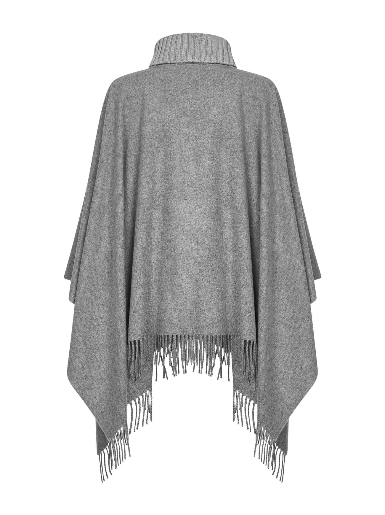 Refined Grey Poncho With Ribbed Turtleneck