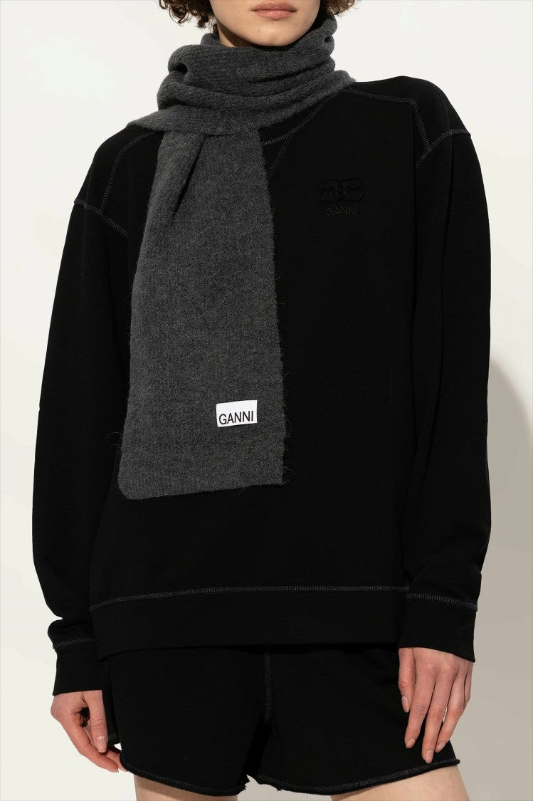 Rectangular Wool Scarf with Logo Detail