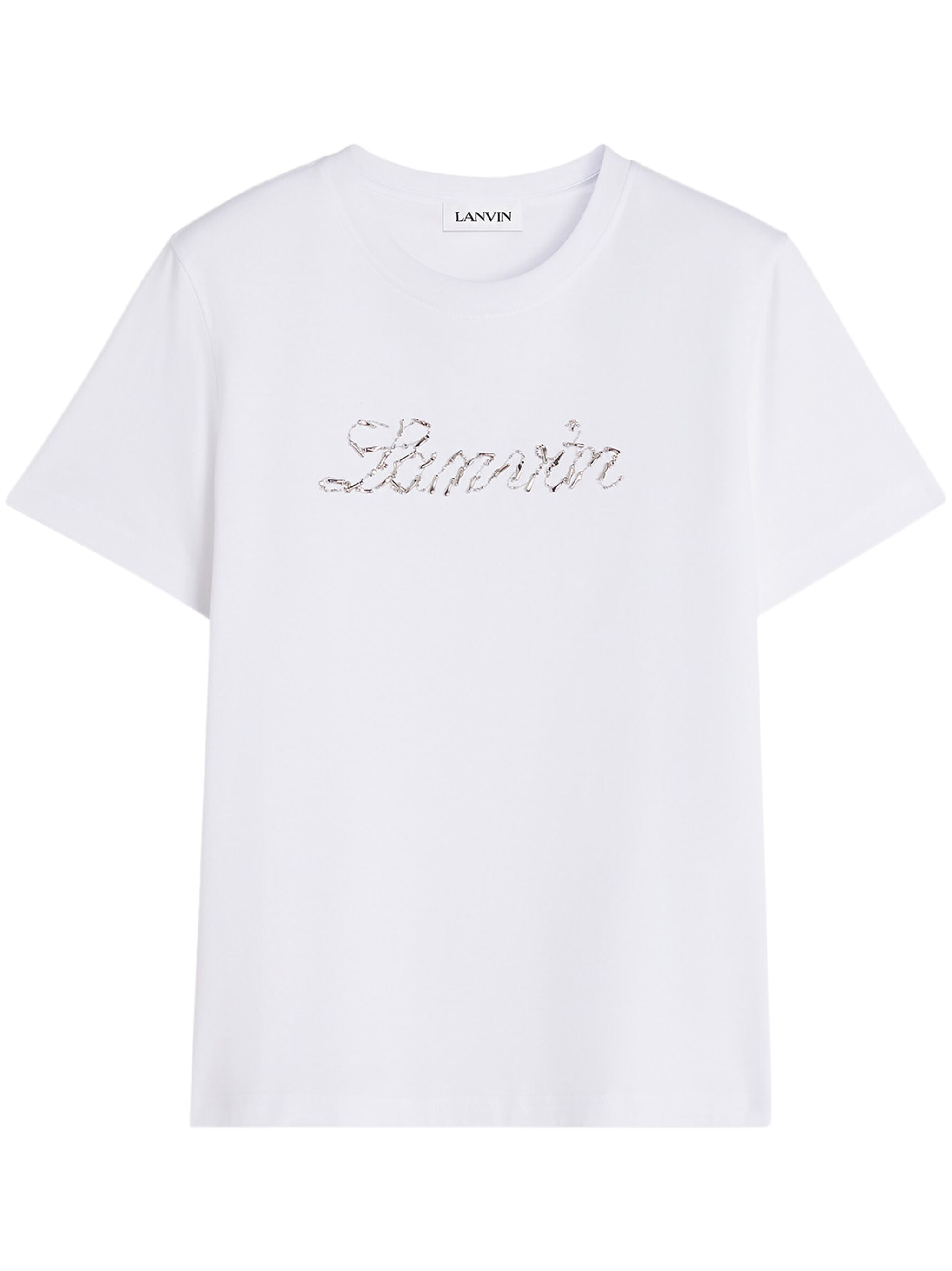 White Embroidered Script Logo Sequin T-Shirt