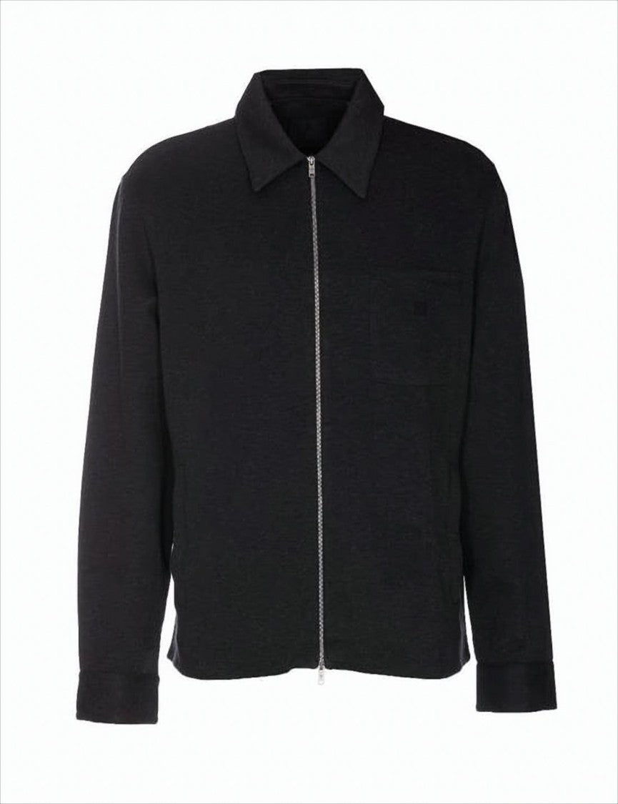Black Bomber Jacket with Minimalist Design and Classic Collar
