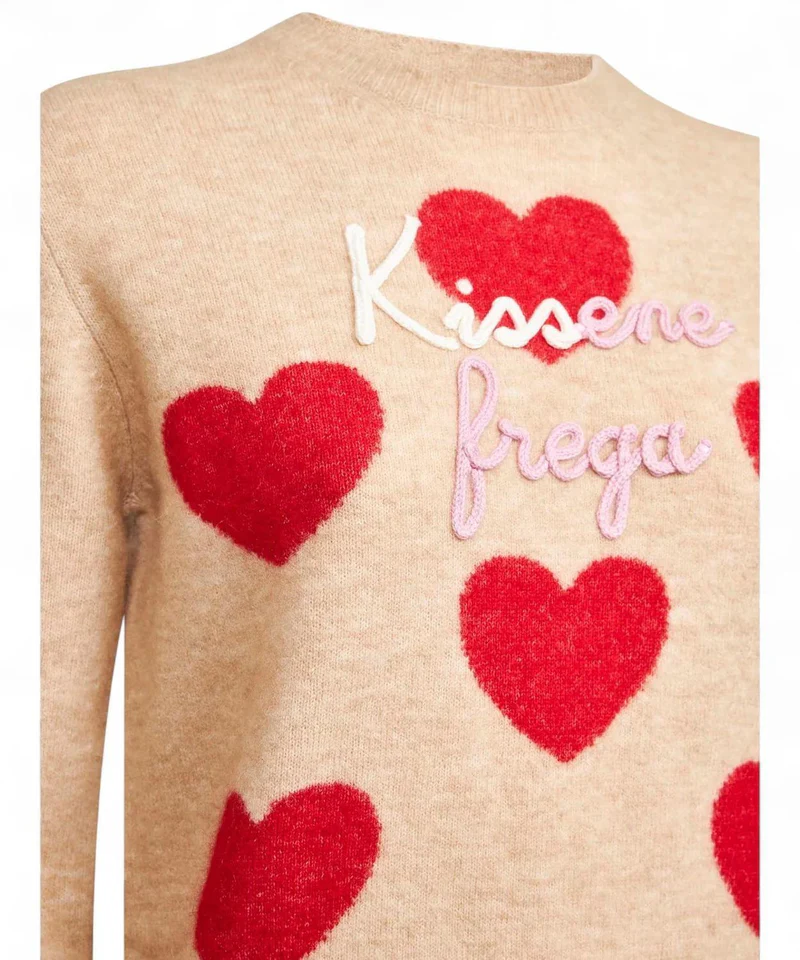 Beige Alpaca Sweater With Heart Motifs