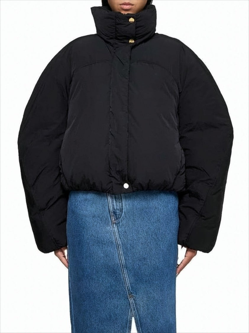 Cropped Black Puffer Jacket with Oversized Sleeves