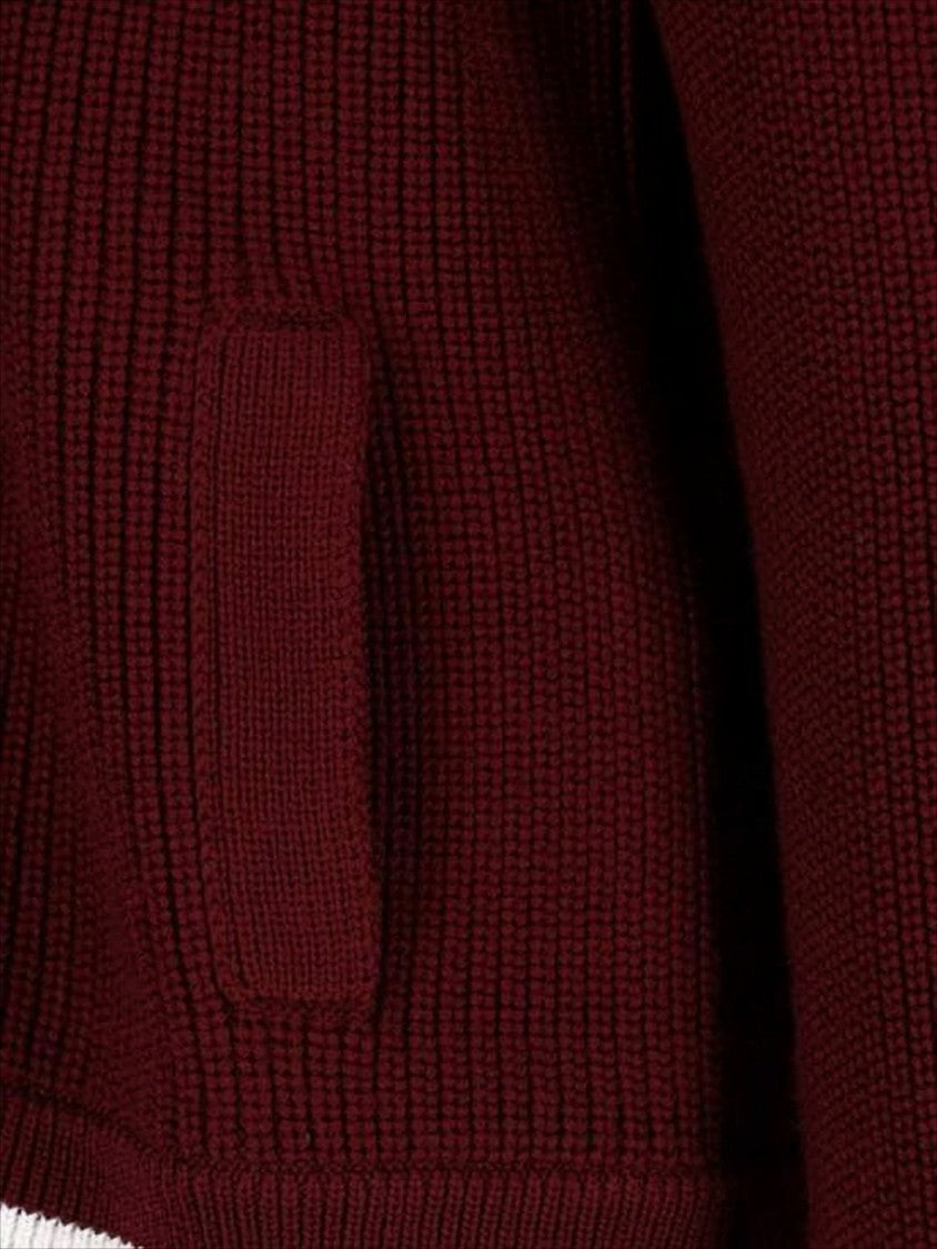 Burgundy Knit Cardigan with Ribbed Texture