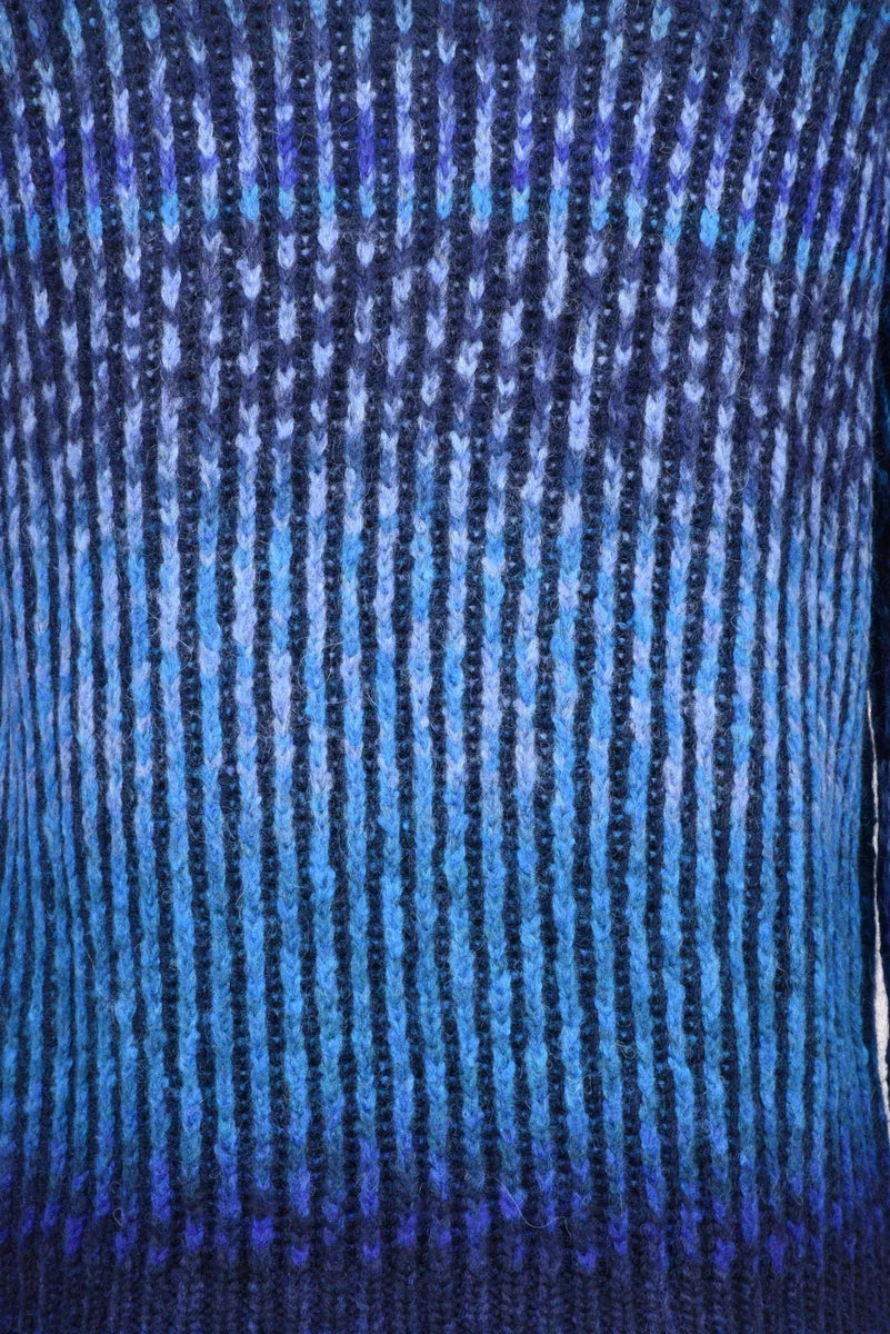 Wool Alpaca Zip Mock Neck Sweater - Blue/Light Blue