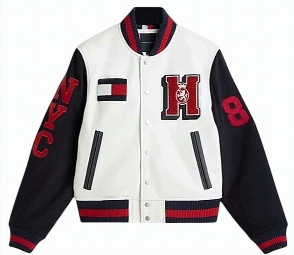 Leather Wool College Bomber Jacket