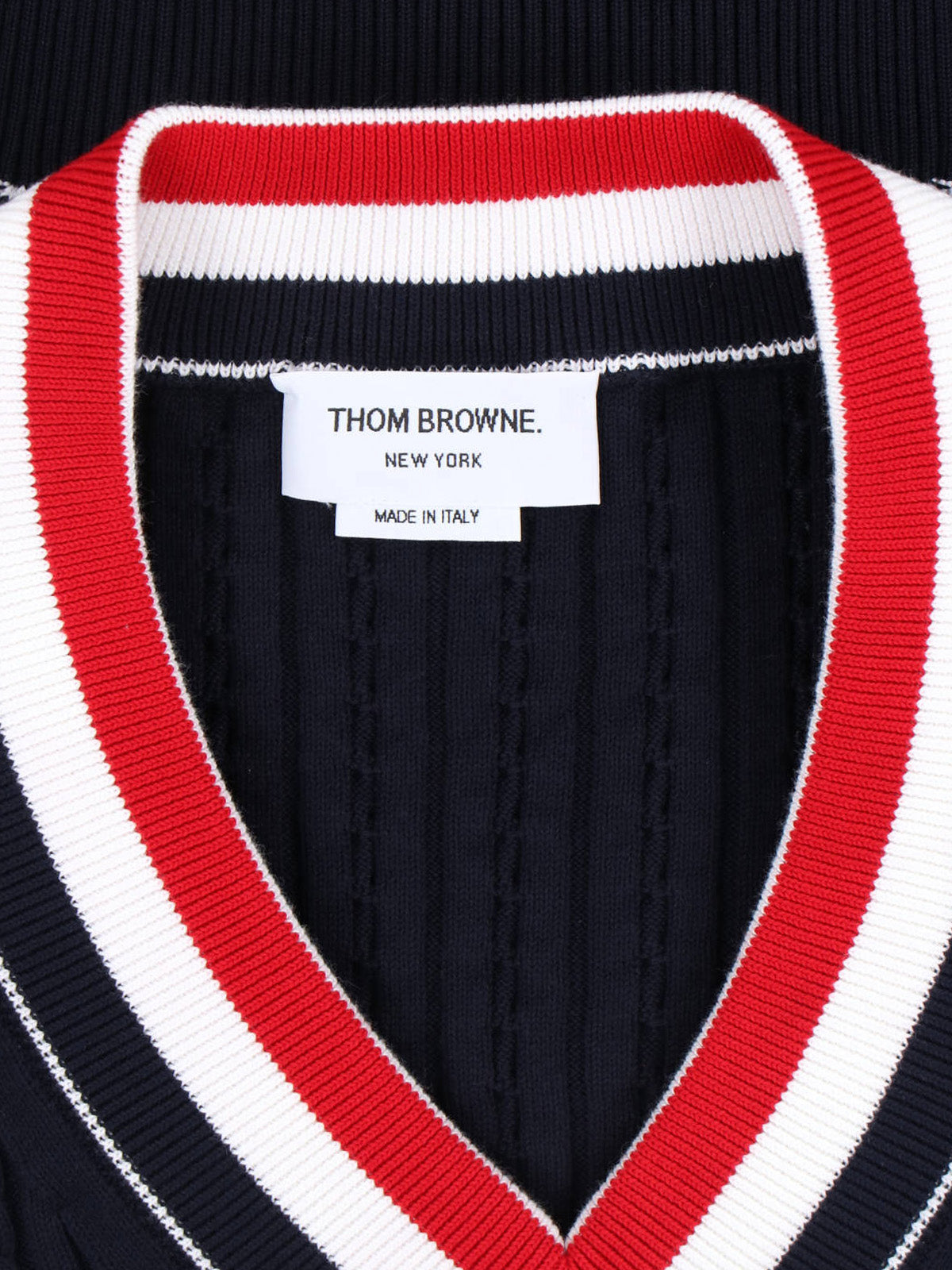 Navy Ribbed Cotton V-Neck Sweater